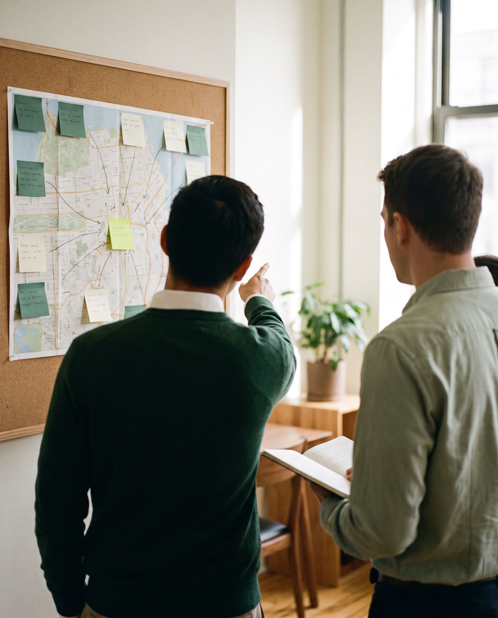 Dos profesionales trabajando sobre el plan y los datos de movilidad