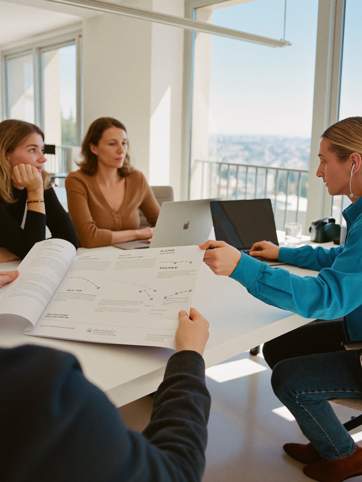Equipo técnico revisando un plan de movilidad junto a un despacho
